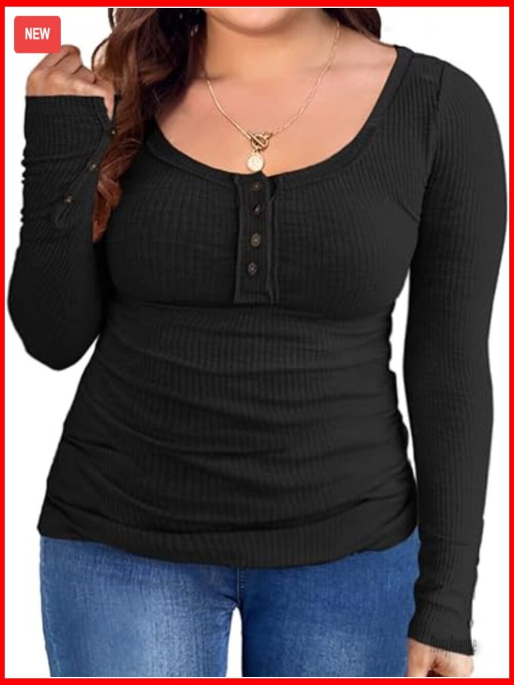 Plus Size Henley Tunic Long Sleeve Button Down Loose Fit Top